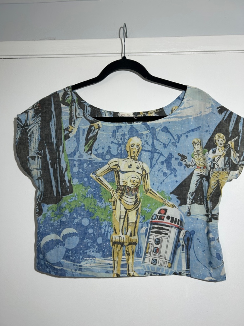 Handmade Star Wars Graphic Crop Tee with C-3PO & R2-D2